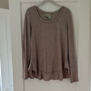 Anthropologie Cozy Waffle Long Sleeve Top with Flutter Hem